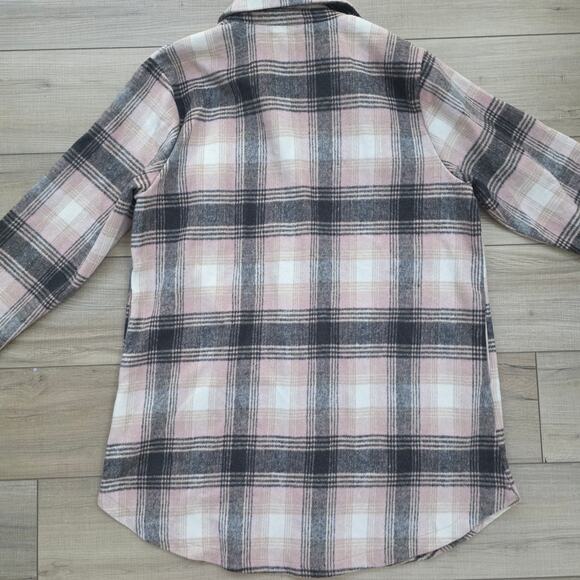 Melloday Long Flannel Open Cardigan Cream/Pink Plaid Jacket Women Plus Sz 1X - Picture 11 of 12